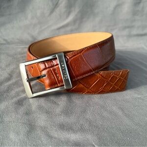 Calvin Klein Mens M 32-36 TAN Alligator Embossed Leather Belt nickel buckle LN